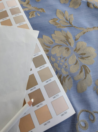 Sicily Island Climbing Rose and Grapes Damask Jacquard Cotton Fabric - Blue Brown - By The Yard