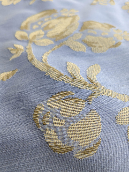 Sicily Island Climbing Rose and Grapes Damask Jacquard Cotton Fabric - Blue Brown - By The Yard