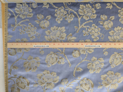 Sicily Island Climbing Rose and Grapes Damask Jacquard Cotton Fabric - Blue Brown - By The Yard
