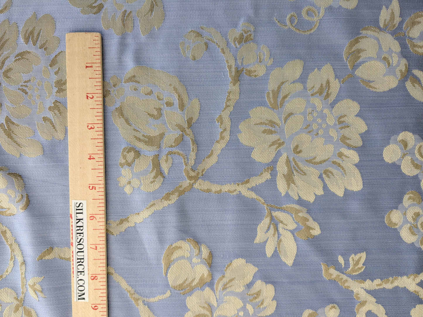 Sicily Island Climbing Rose and Grapes Damask Jacquard Cotton Fabric - Blue Brown - By The Yard