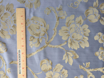 Sicily Island Climbing Rose and Grapes Damask Jacquard Cotton Fabric - Blue Brown - By The Yard