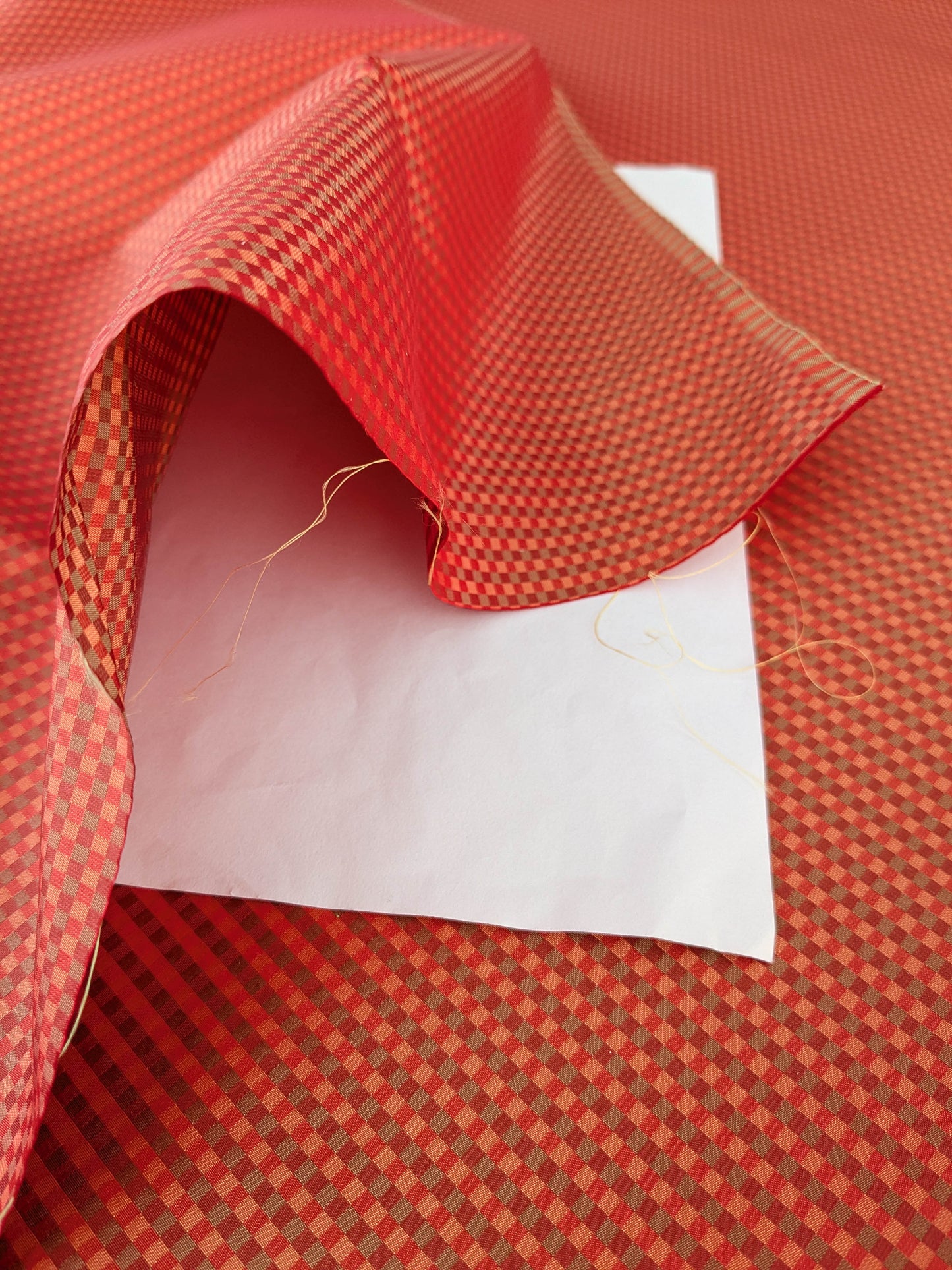 Sparkle Silk Mini Plaid Iridescent Jacquard Silk Fabric - Red - By The Yard