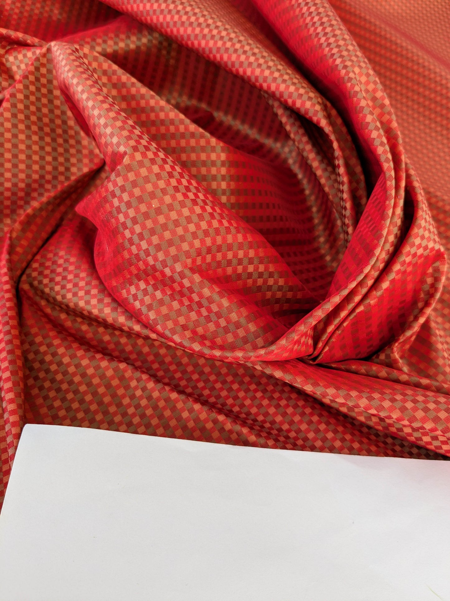 Sparkle Silk Mini Plaid Iridescent Jacquard Silk Fabric - Red - By The Yard