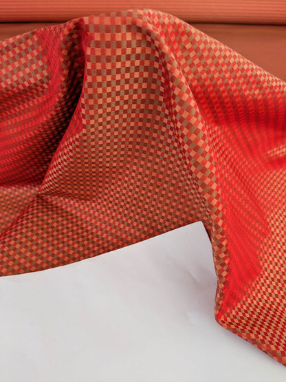Sparkle Silk Mini Plaid Iridescent Jacquard Silk Fabric - Red - By The Yard