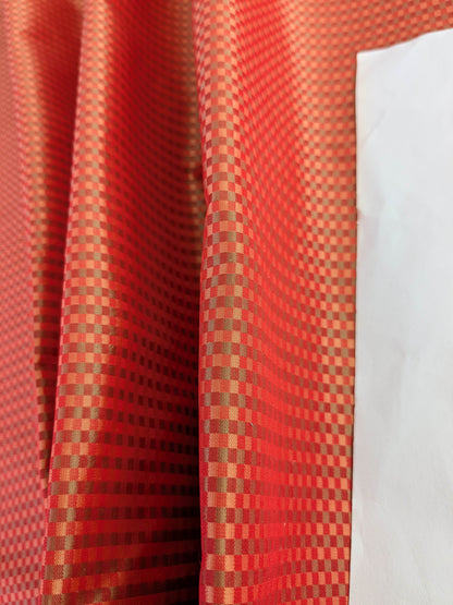 Sparkle Silk Mini Plaid Iridescent Jacquard Silk Fabric - Red - By The Yard