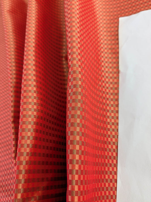 Sparkle Silk Mini Plaid Iridescent Jacquard Silk Fabric - Red - By The Yard