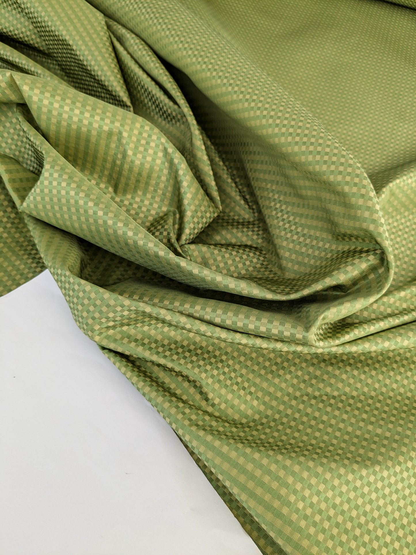 Sparkle Silk Mini Plaid Iridescent Jacquard Silk Fabric - Green - By The Yard