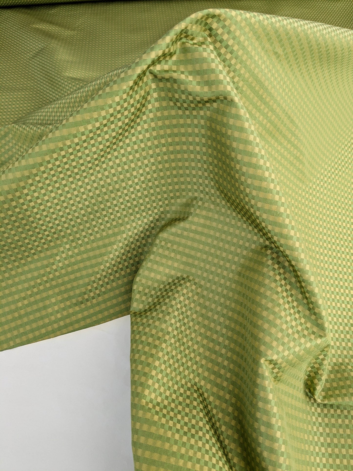 Sparkle Silk Mini Plaid Iridescent Jacquard Silk Fabric - Green - By The Yard