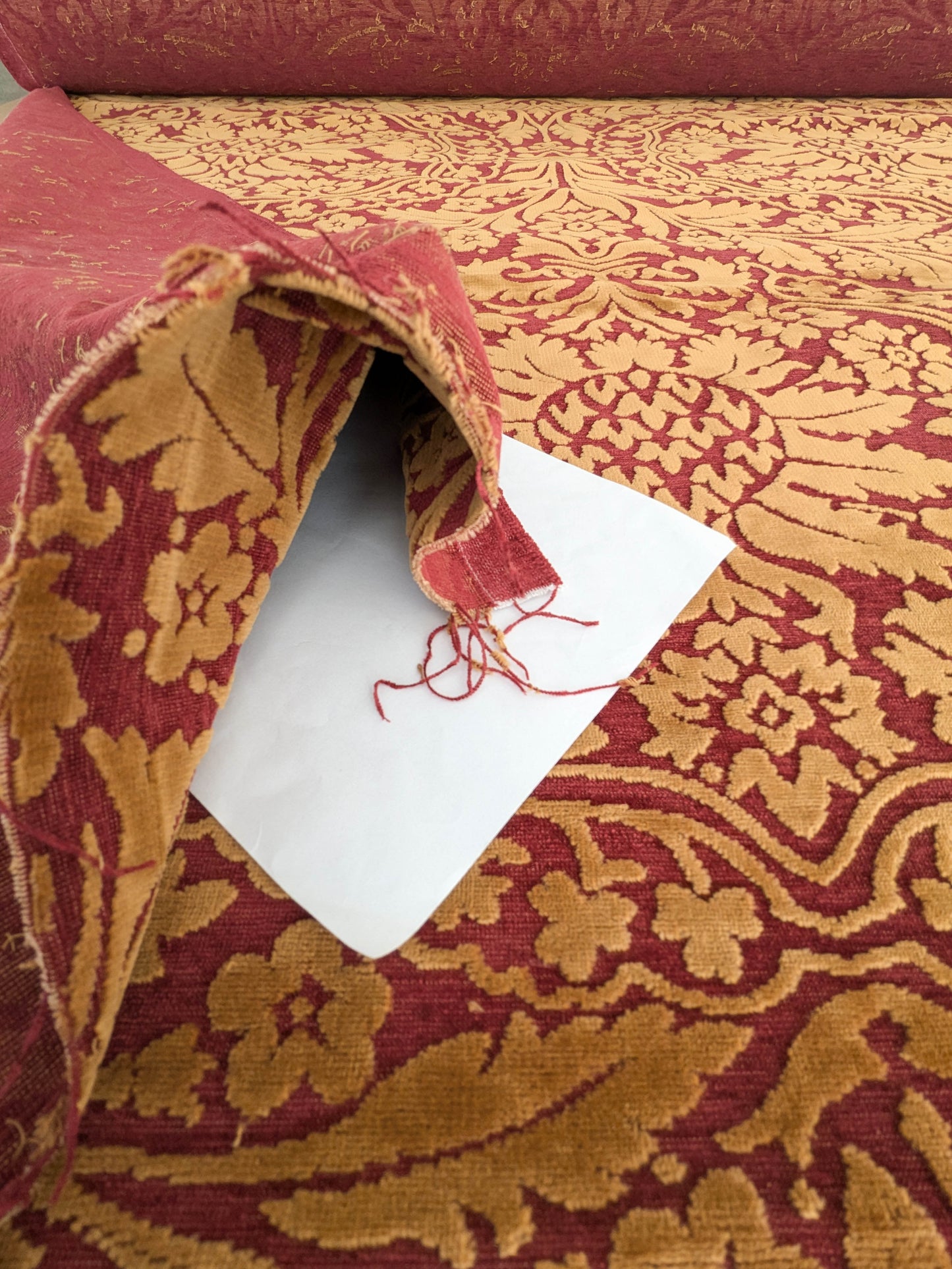 Venetian Velvet Cut Velvet Renaissance Medallion Lux Artichoke Red Gold