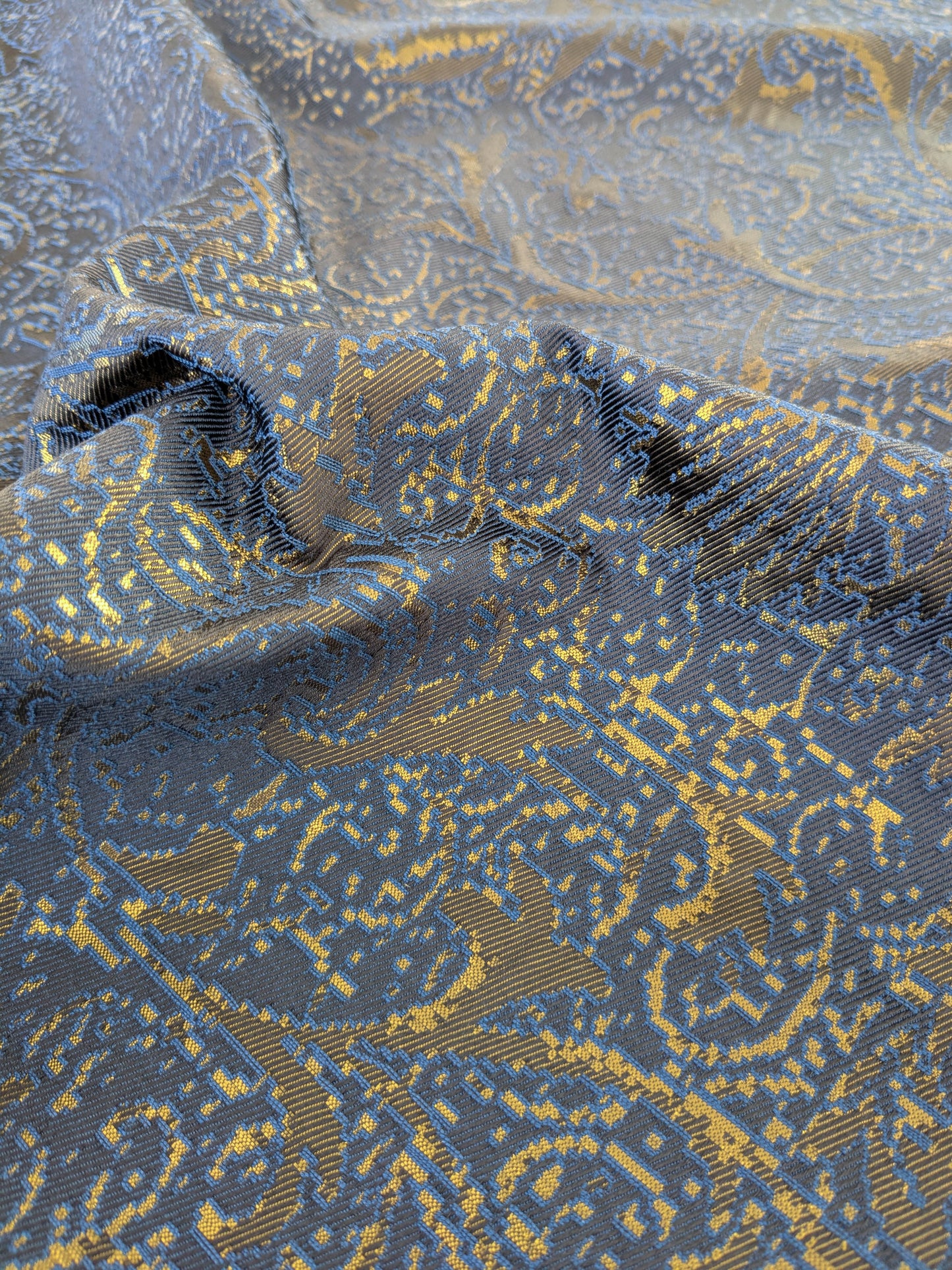 By yard Boboli Garden Silk Damask Italian Metallic Midnight Blue Gold MSRP USD 568/yard