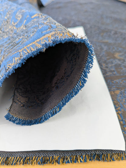 By yard Boboli Garden Silk Damask Italian Metallic Midnight Blue Gold MSRP USD 568/yard