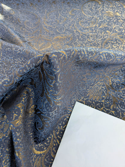 By yard Boboli Garden Silk Damask Italian Metallic Midnight Blue Gold MSRP USD 568/yard