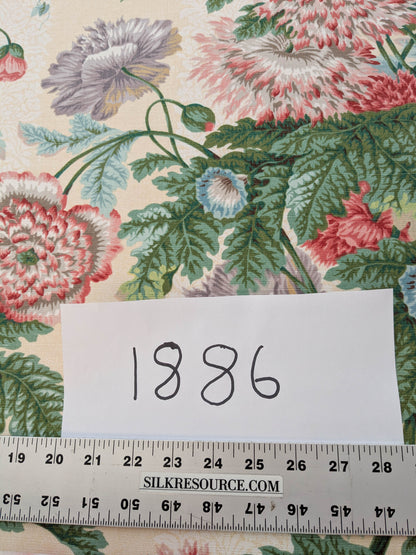 Thames Large English Garden Dalia Poppy Bouquet Print Pink Green Red on Maize Gold 1886