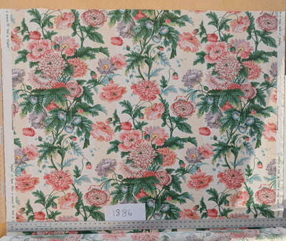 Thames Large English Garden Dalia Poppy Bouquet Print Pink Green Red on Maize Gold 1886