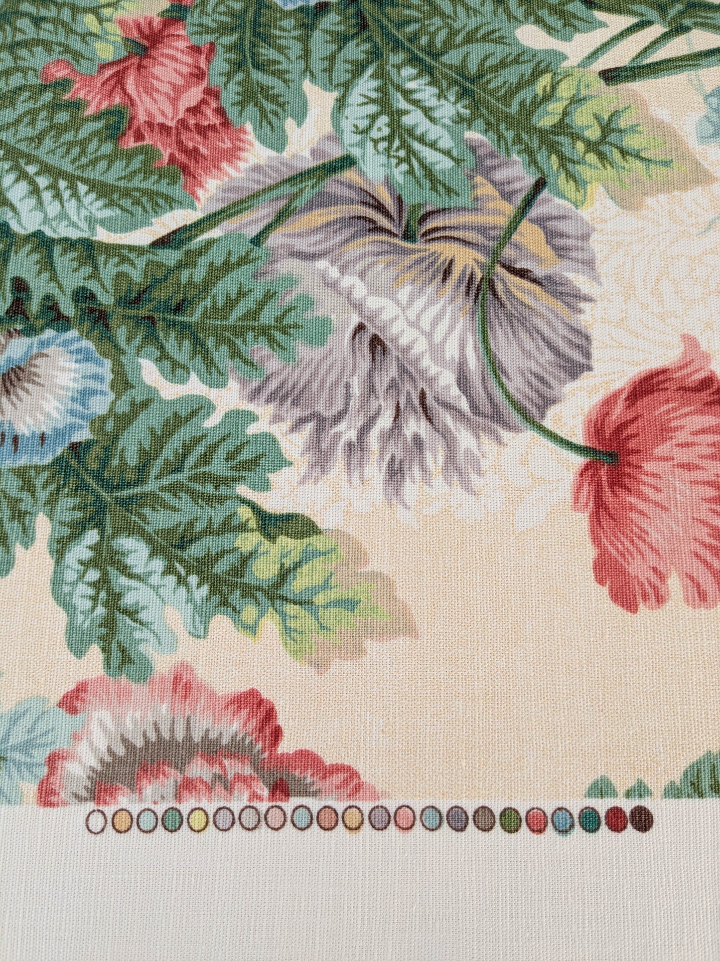 Thames Large English Garden Dalia Poppy Bouquet Print Pink Green Red on Maize Gold 1886