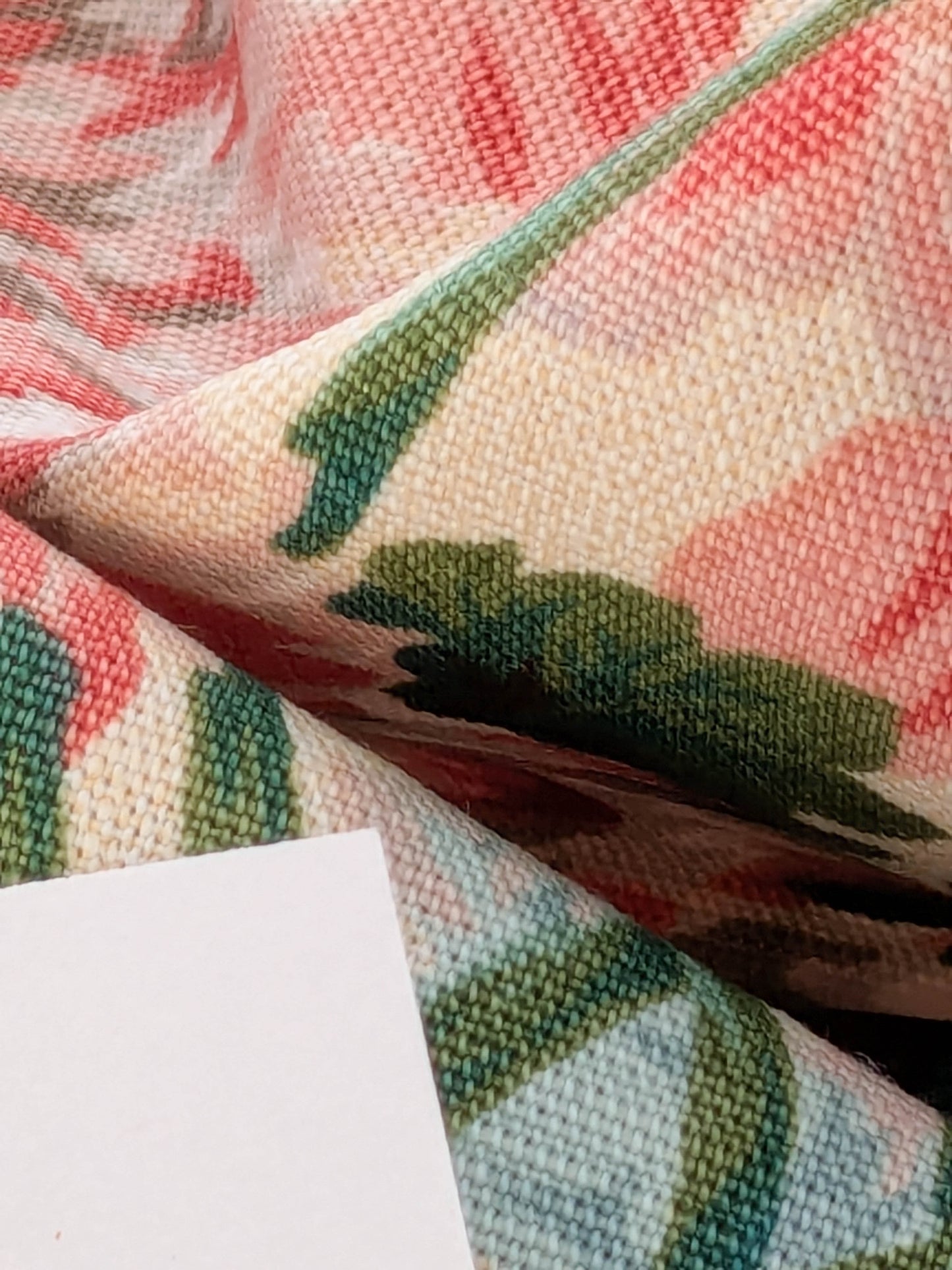 Thames Large English Garden Dalia Poppy Bouquet Print Pink Green Red on Maize Gold 1886