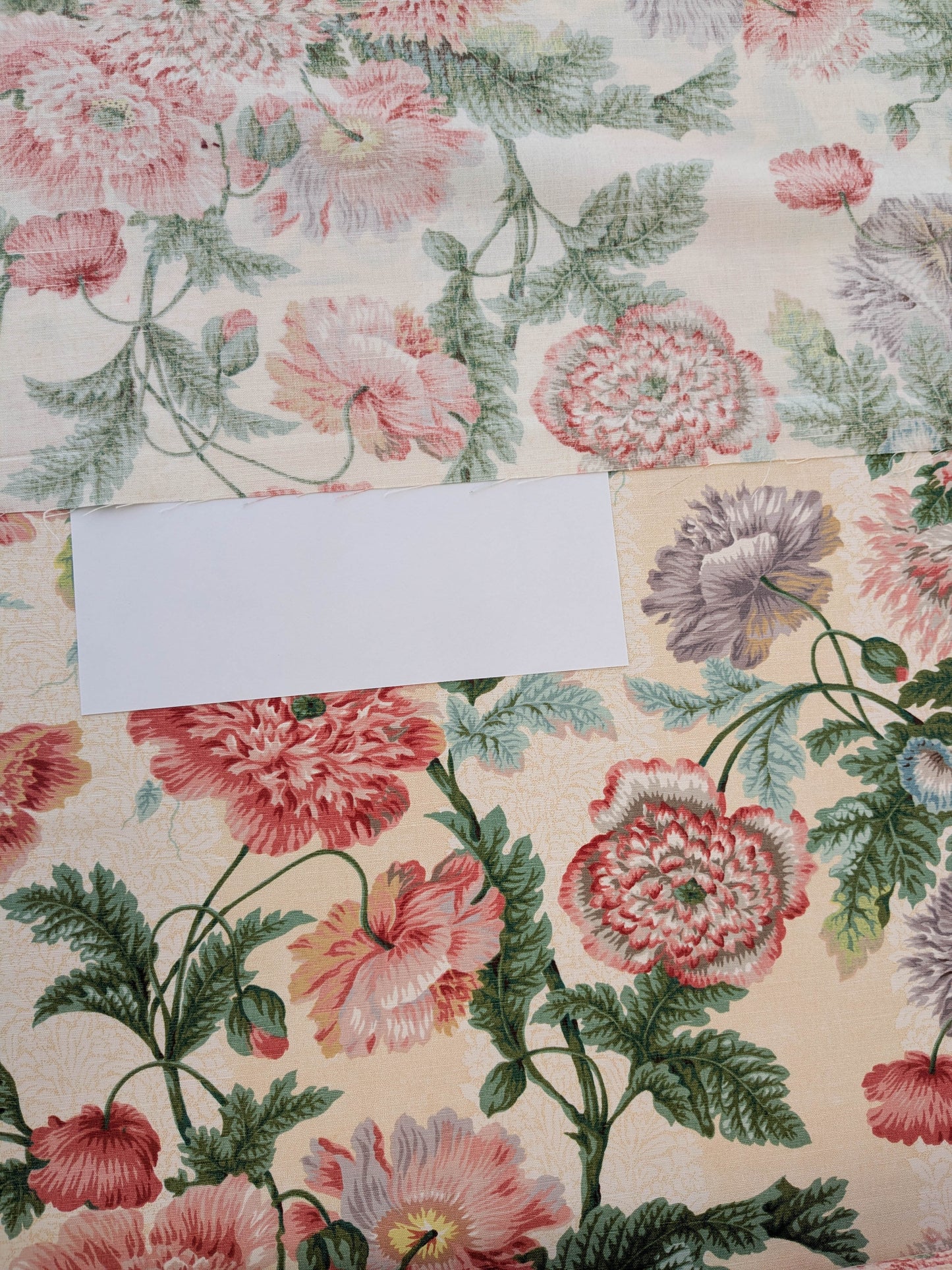 Thames Large English Garden Dalia Poppy Bouquet Print Pink Green Red on Maize Gold 1886