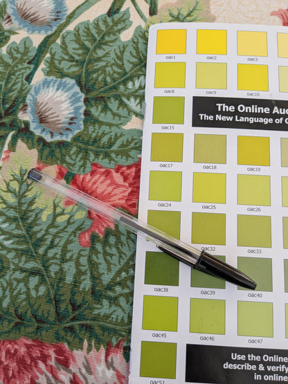 Thames Large English Garden Dalia Poppy Bouquet Print Pink Green Red on Maize Gold 1886