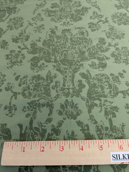 Windsor Castle Renaissance Resist Print Silk Fabric -  Forest Green - By The Yard