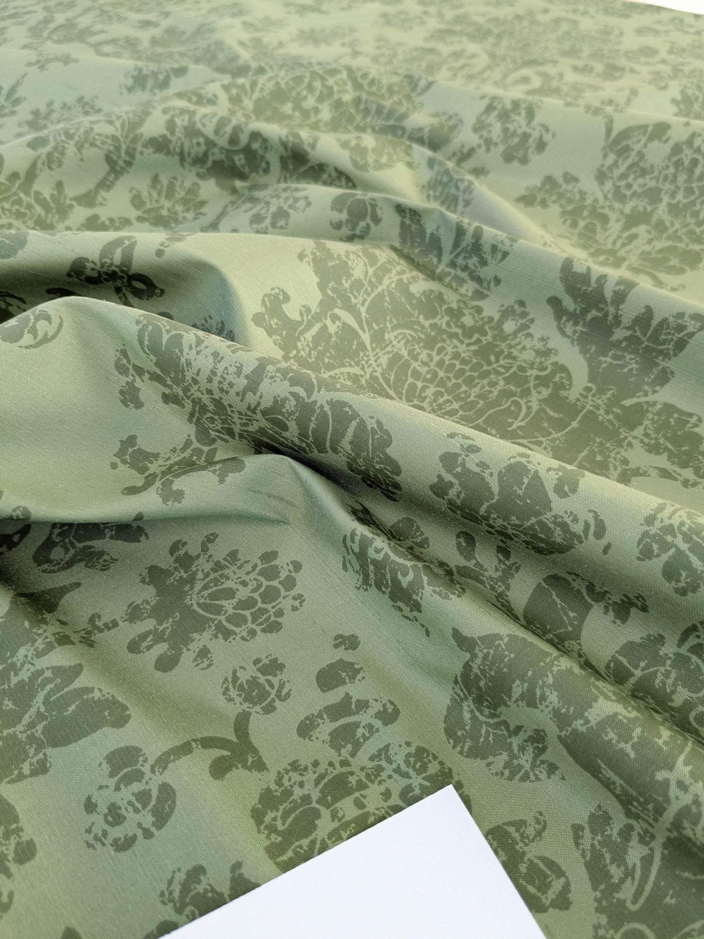 Windsor Castle Renaissance Resist Print Silk Fabric -  Forest Green - By The Yard