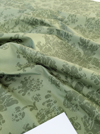 Windsor Castle Renaissance Resist Print Silk Fabric -  Forest Green - By The Yard