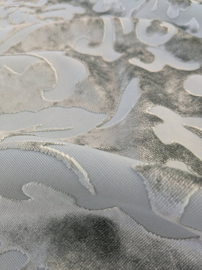Designer Vienna Evening Viscose Cut Velvet - Silver Grey - By The Yard