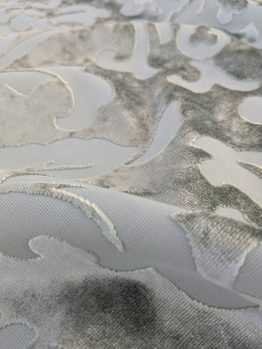 Designer Vienna Evening Viscose Cut Velvet - Silver Grey - By The Yard