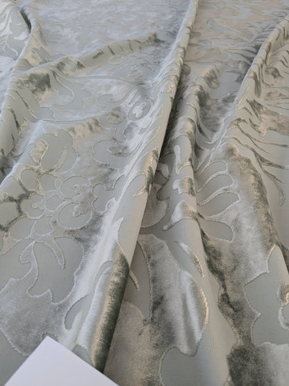Designer Vienna Evening Viscose Cut Velvet - Silver Grey - By The Yard
