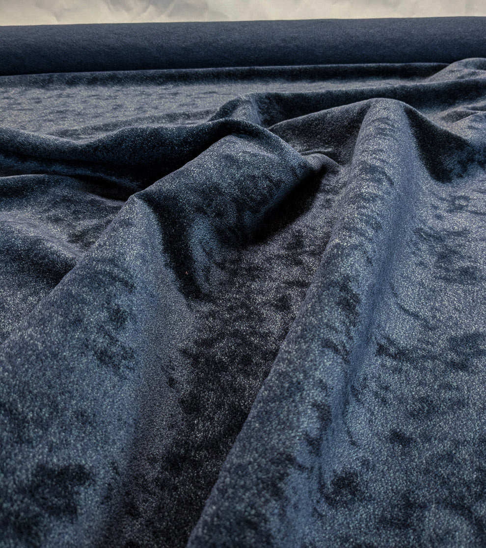 Mohair & Silk Velvet Seaweed Texture Deepest Night Blue Black Heavy Duty