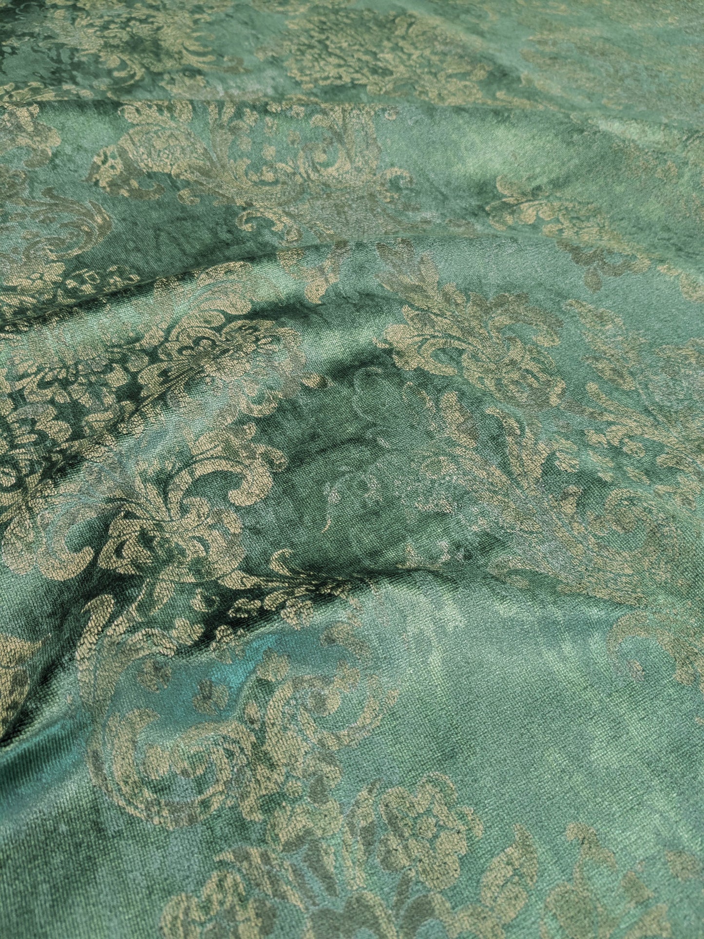 Venice Rich Emerald Green Printed Renaissance Damask Radiance - By The Yard