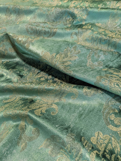 Venice Rich Emerald Green Printed Renaissance Damask Radiance - By The Yard