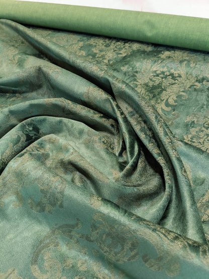 Venice Rich Emerald Green Printed Renaissance Damask Radiance - By The Yard