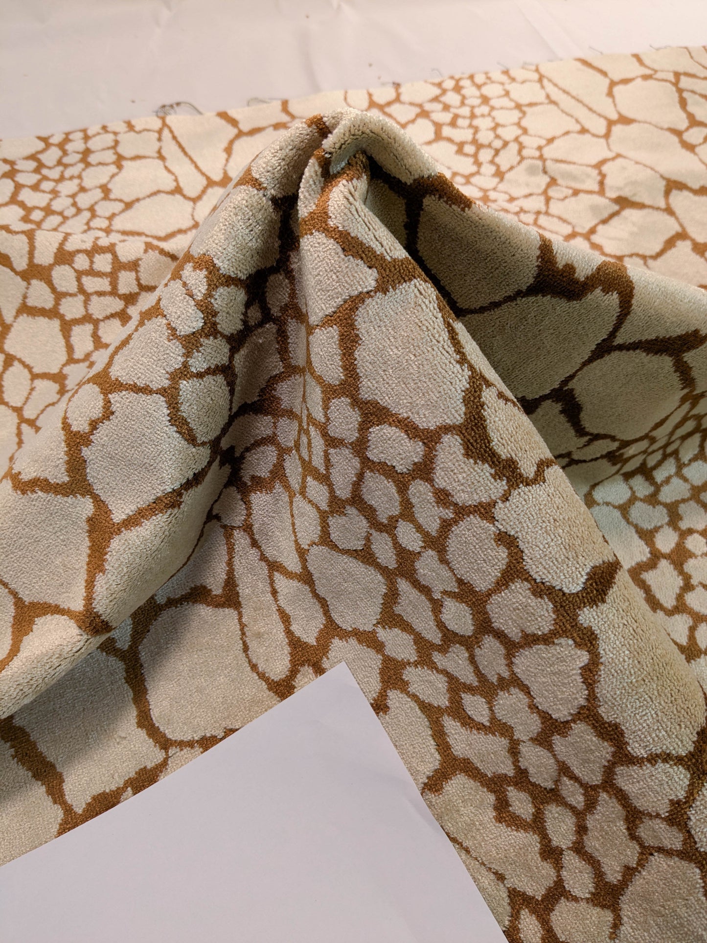 Tanzania Leopard Skin Velvet Cream Light Brown- By The Yard - MSRP USD365/y