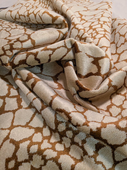 Tanzania Leopard Skin Velvet Cream Light Brown- By The Yard - MSRP USD365/y