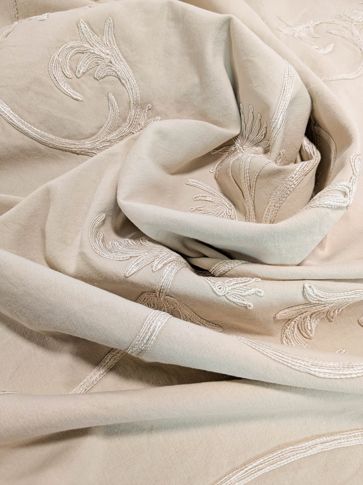 Melody Embroidery Crewel on Cotton in Natural Romantic Vine- By The Yard - MSRP USD328/y