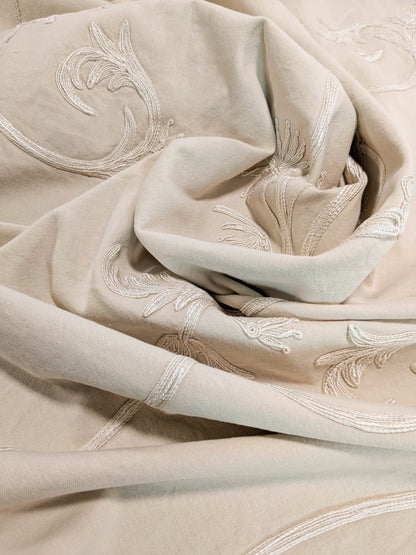Melody Embroidery Crewel on Cotton in Natural Romantic Vine- By The Yard - MSRP USD328/y