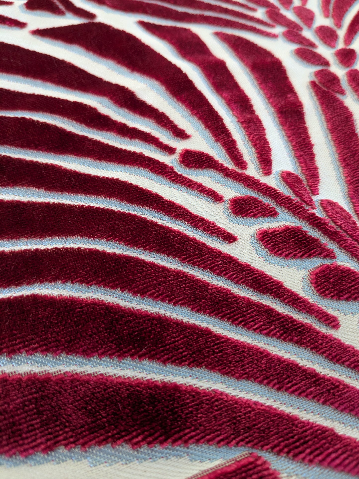 Scalamandre Plumes Silk Velvet Red White Silk Botanical Foliage - 21" x 21"