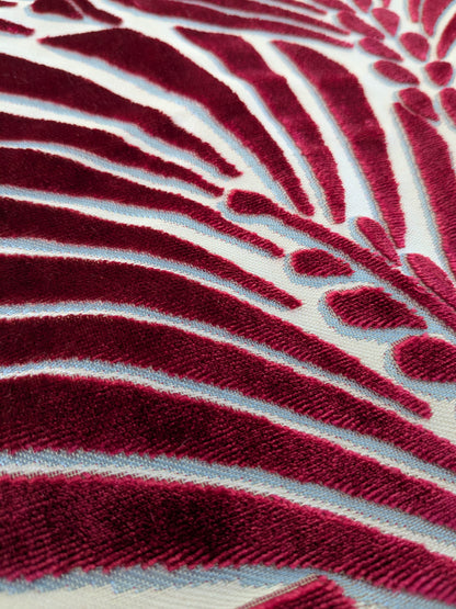 Scalamandre Plumes Silk Velvet Red White Silk Botanical Foliage - 21" x 21"