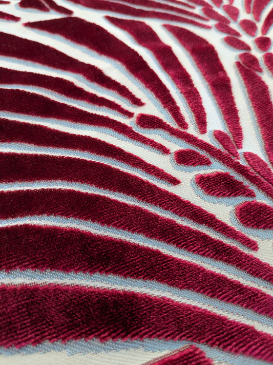 Scalamandre Plumes Silk Velvet Red White Silk Botanical Foliage - 21" x 21"