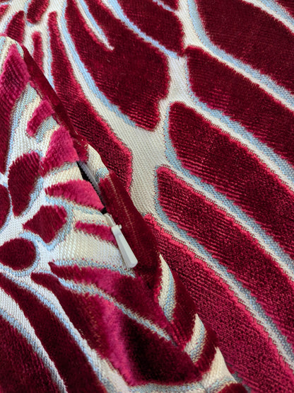 Scalamandre Plumes Silk Velvet Red White Silk Botanical Foliage - 21" x 21"