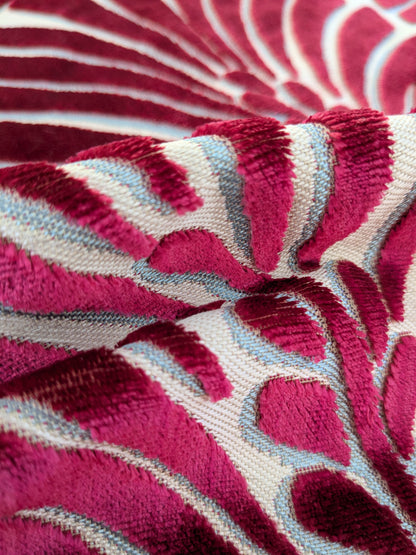 Scalamandre Plumes Silk Velvet Red White Silk Botanical Foliage - 21" x 21"