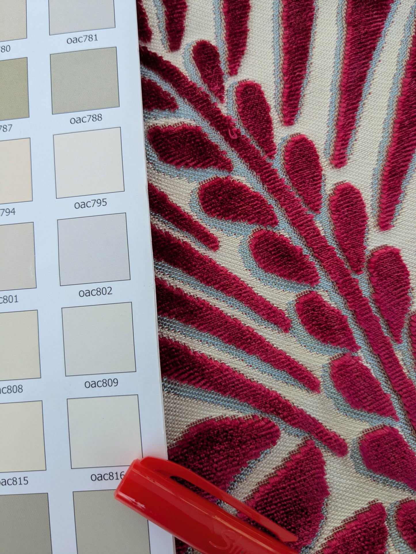 Scalamandre Plumes Silk Velvet Red White Silk Botanical Foliage - 21" x 21"