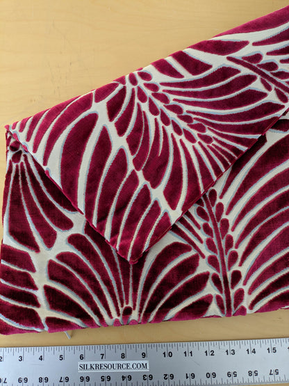 Scalamandre Plumes Silk Velvet Red White Silk Botanical Foliage - 21" x 21"