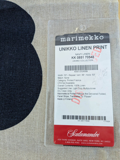 Scalamandre MARIMEKKO Unikko Linen Print Navy Linen Floral Botanical Print - Navy Blue -  2.4 yards
