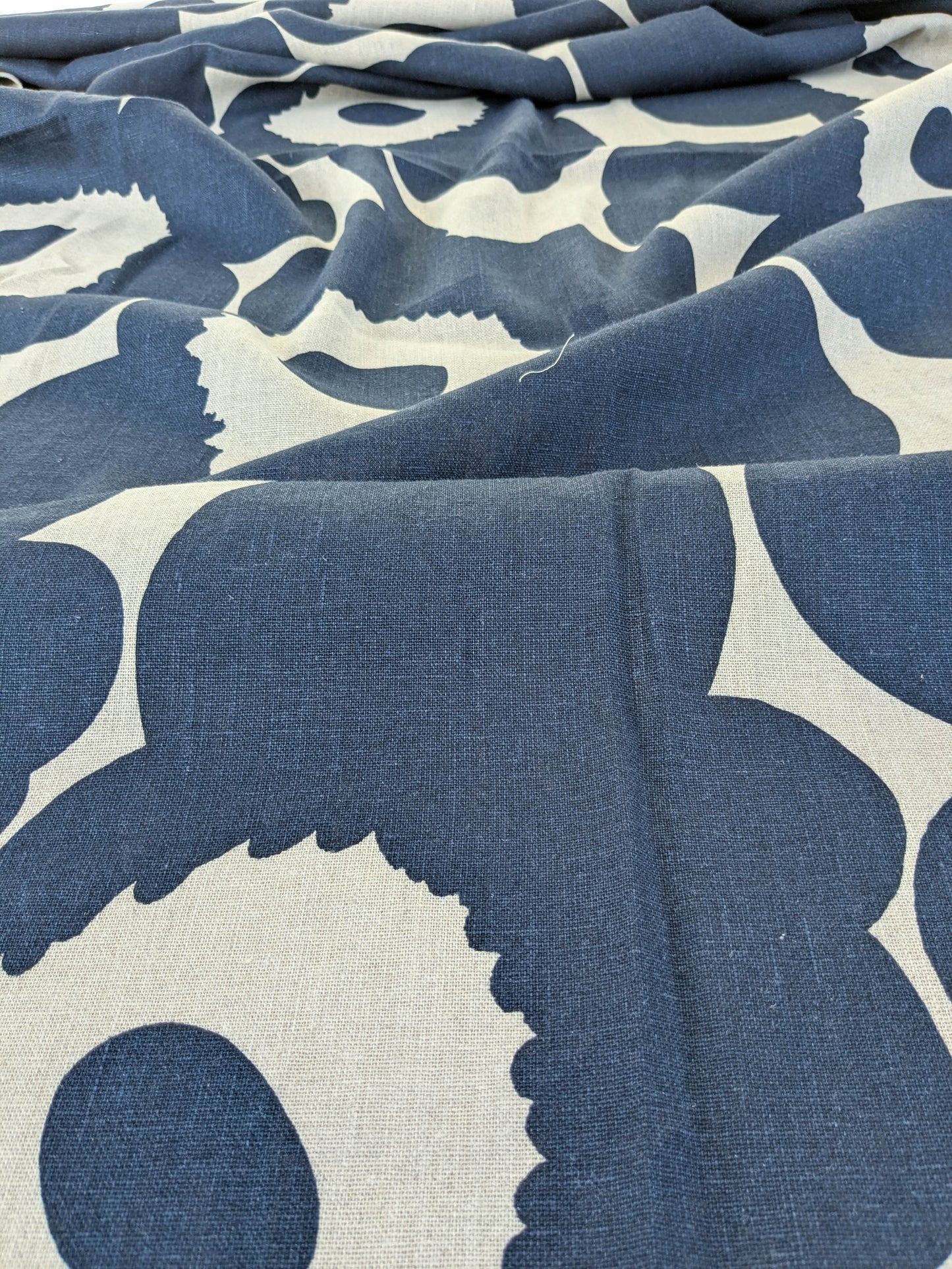 Scalamandre MARIMEKKO Unikko Linen Print Navy Linen Floral Botanical Print - Navy Blue -  2.4 yards