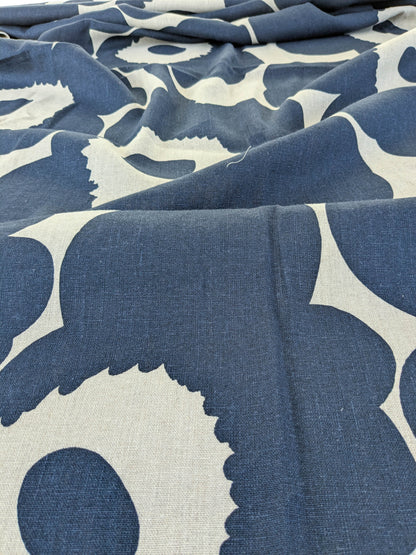 Scalamandre MARIMEKKO Unikko Linen Print Navy Linen Floral Botanical Print - Navy Blue -  2.4 yards