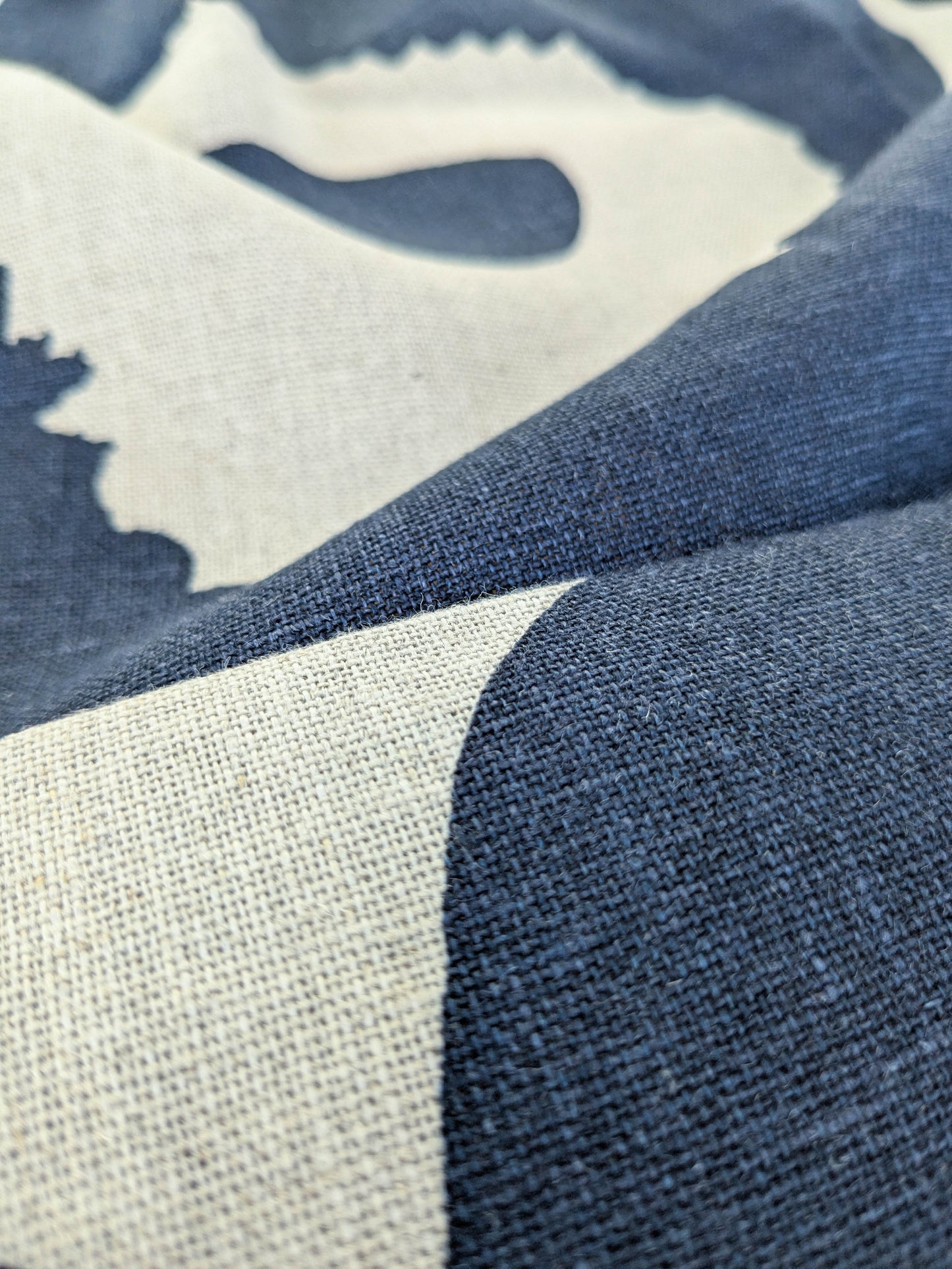 Scalamandre MARIMEKKO Unikko Linen Print Navy Linen Floral Botanical Print - Navy Blue -  2.4 yards