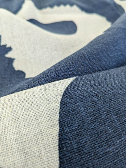Scalamandre MARIMEKKO Unikko Linen Print Navy Linen Floral Botanical Print - Navy Blue -  2.4 yards