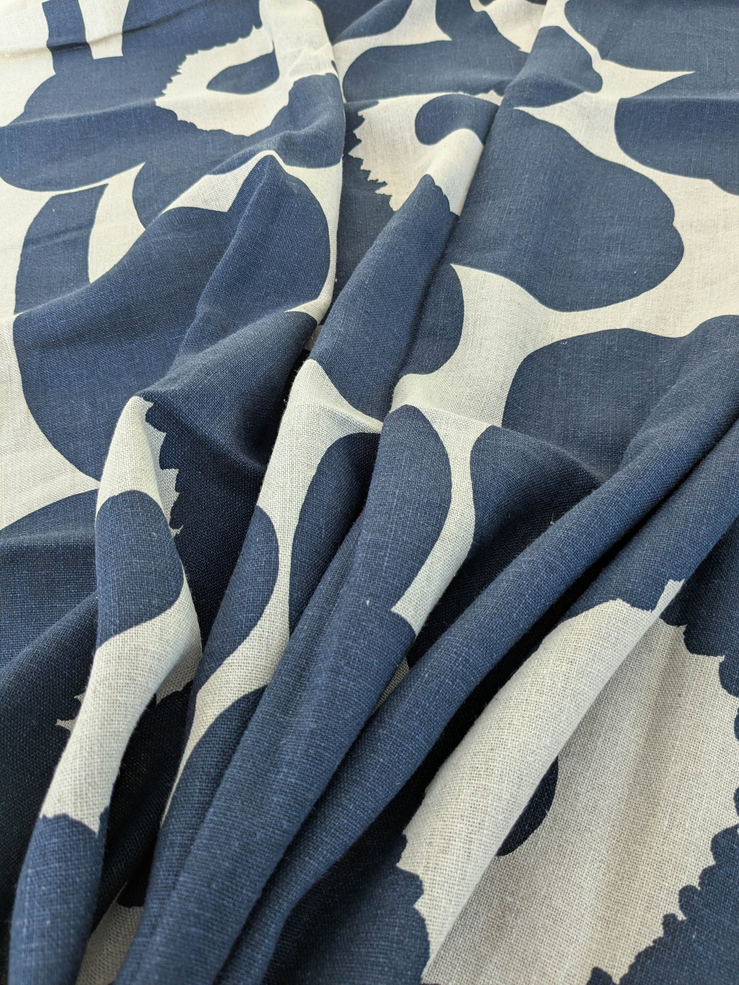 Scalamandre MARIMEKKO Unikko Linen Print Navy Linen Floral Botanical Print - Navy Blue -  2.4 yards