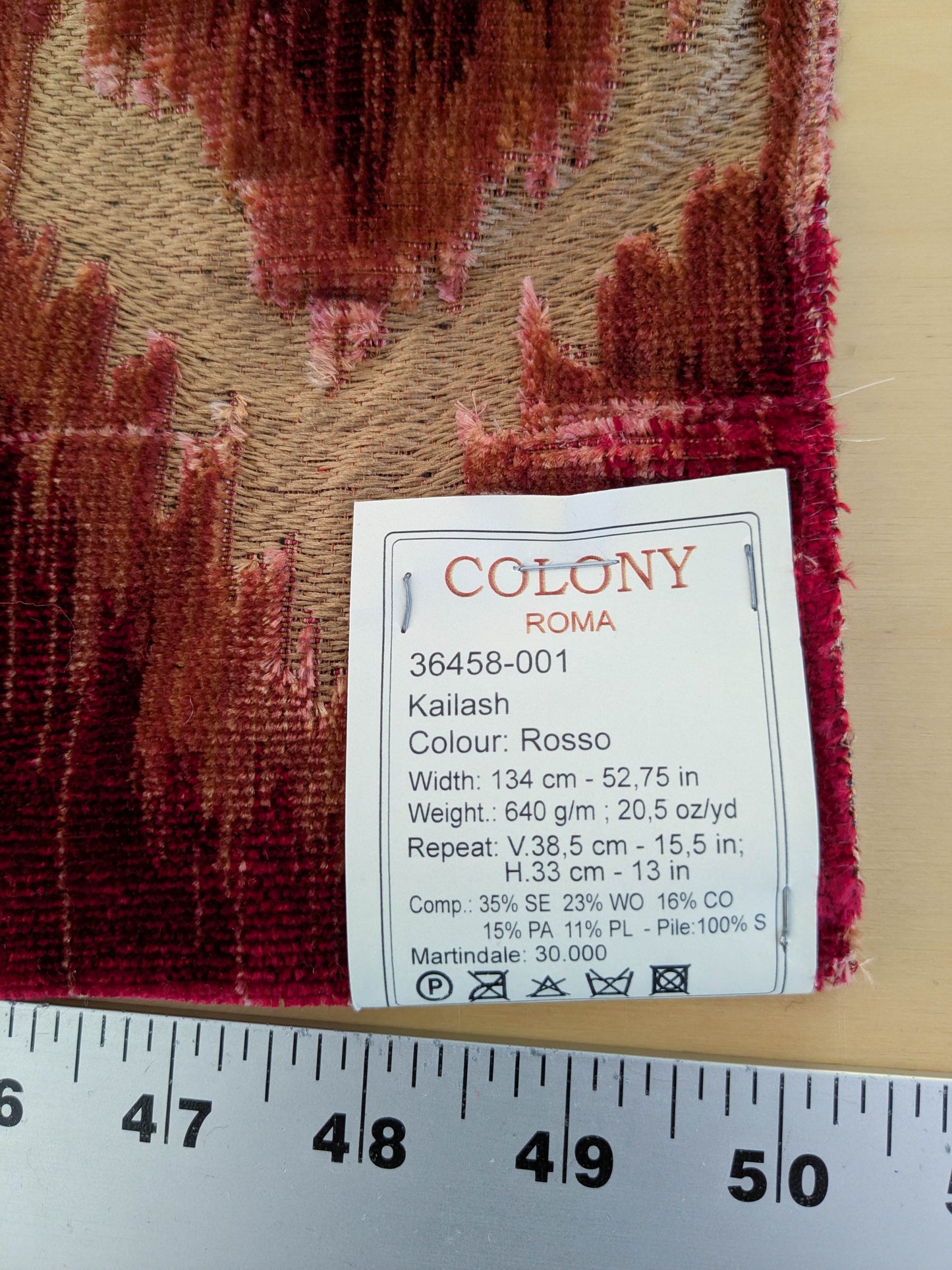 Scalamandre Kailash Rosso Red Ikat Stripe Chevron Silk Velvet  - 2.4 yards